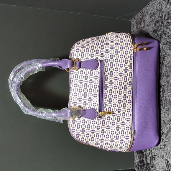 IMAN Global Chic Logo Print Dome Satchel Cosmetic Case Purple Logo - New - Picture 8 of 8
